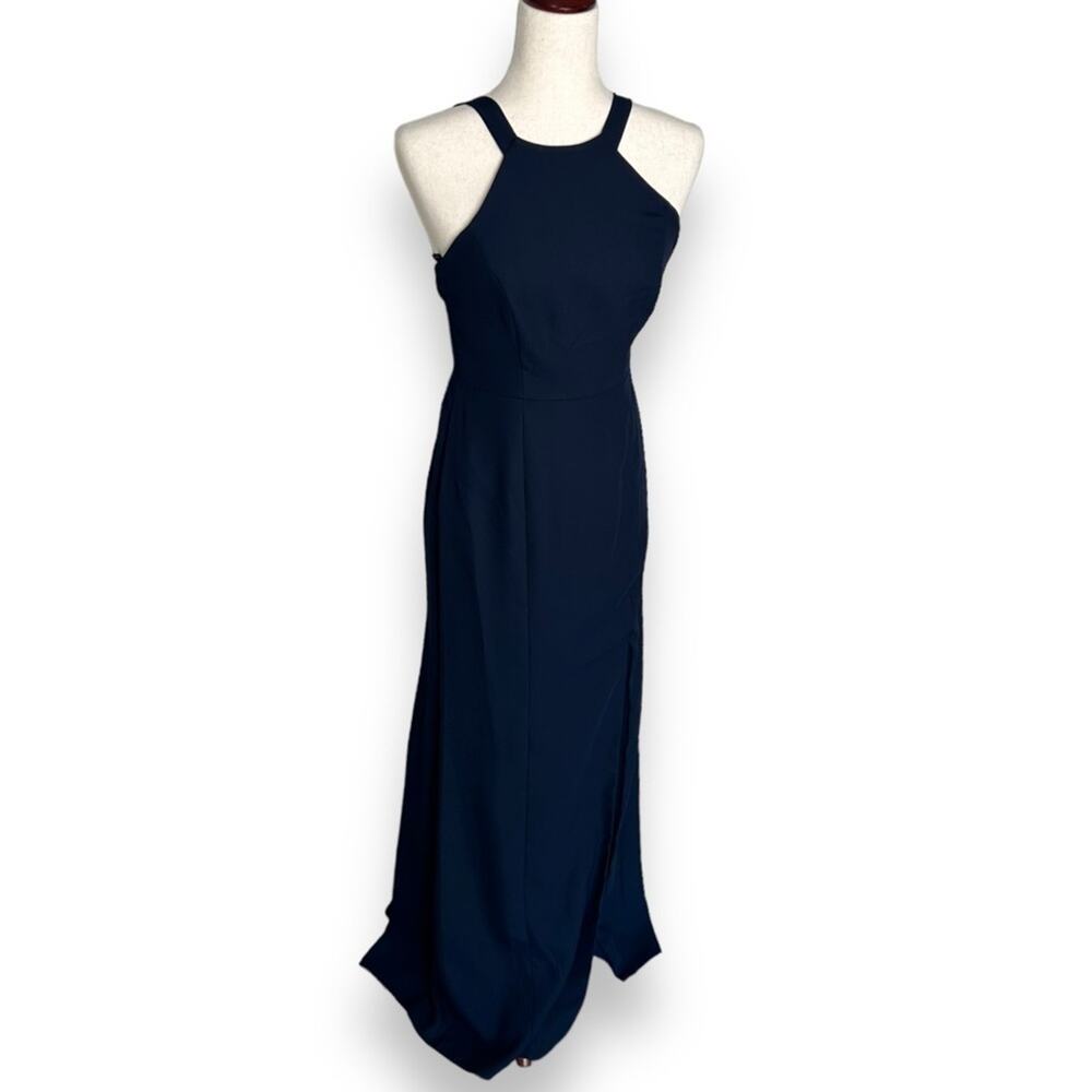 NEW Nordstrom Navy Blue Column Gown Size 0 Minimalist Quiet Luxury Prom Formal - Picture 5 of 12